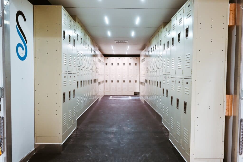 Stahla Services mobile locker room trailer interior