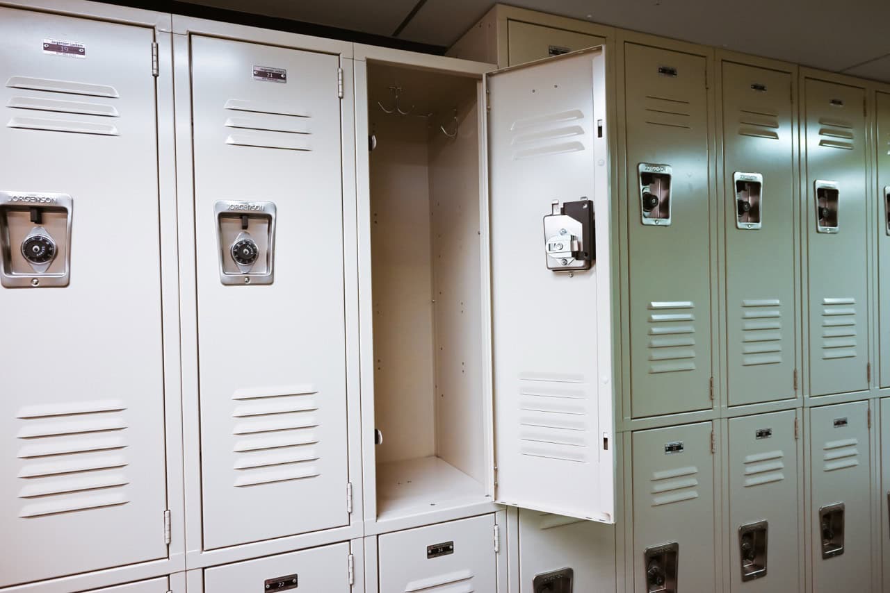 Mobile locker room trailer showing secure storage stations