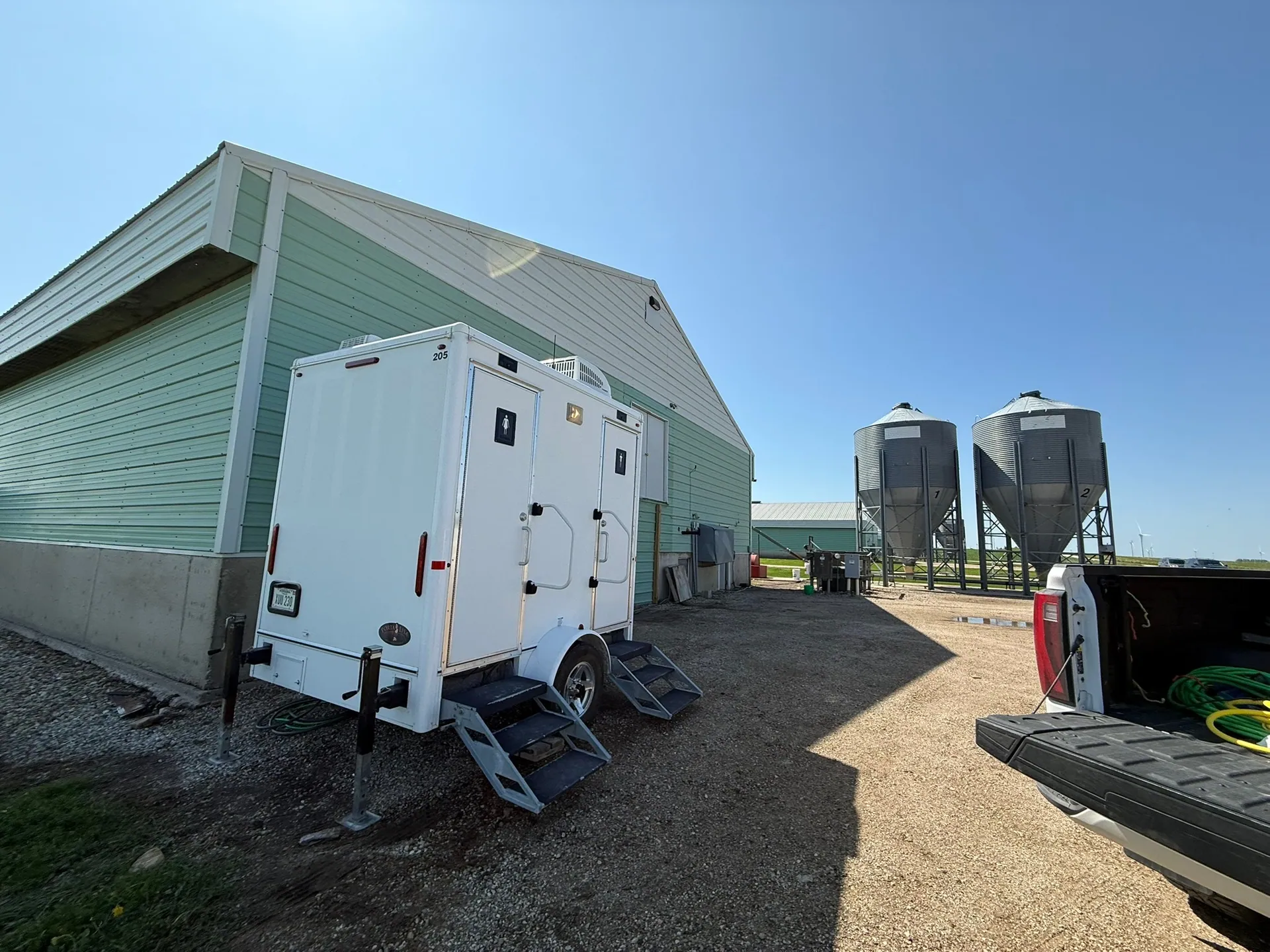 Restroom trailer — on site for a Stahla job