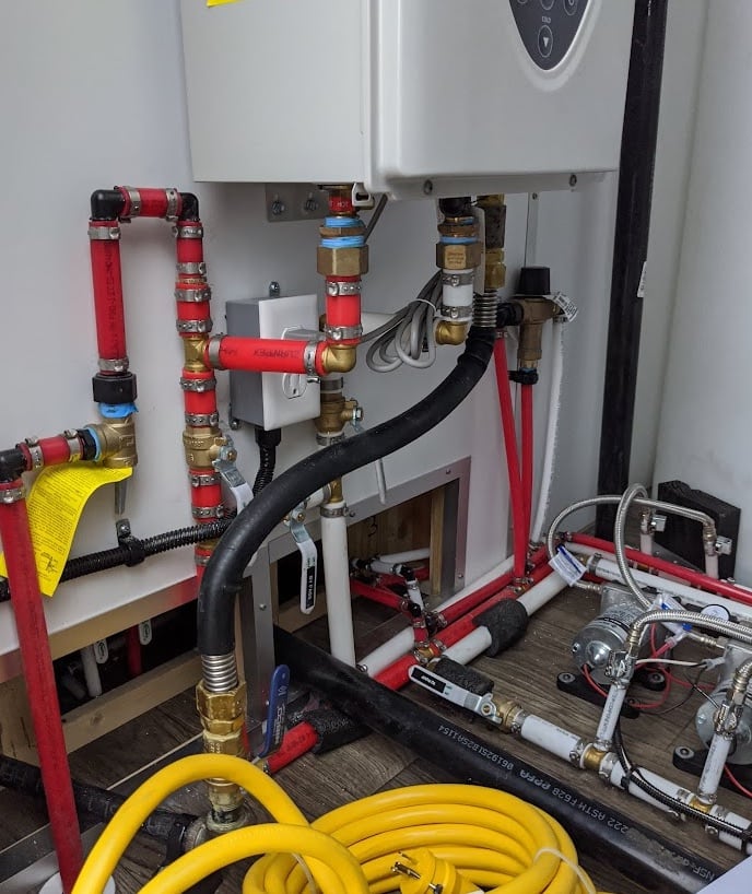 Complex residential heating system installation.