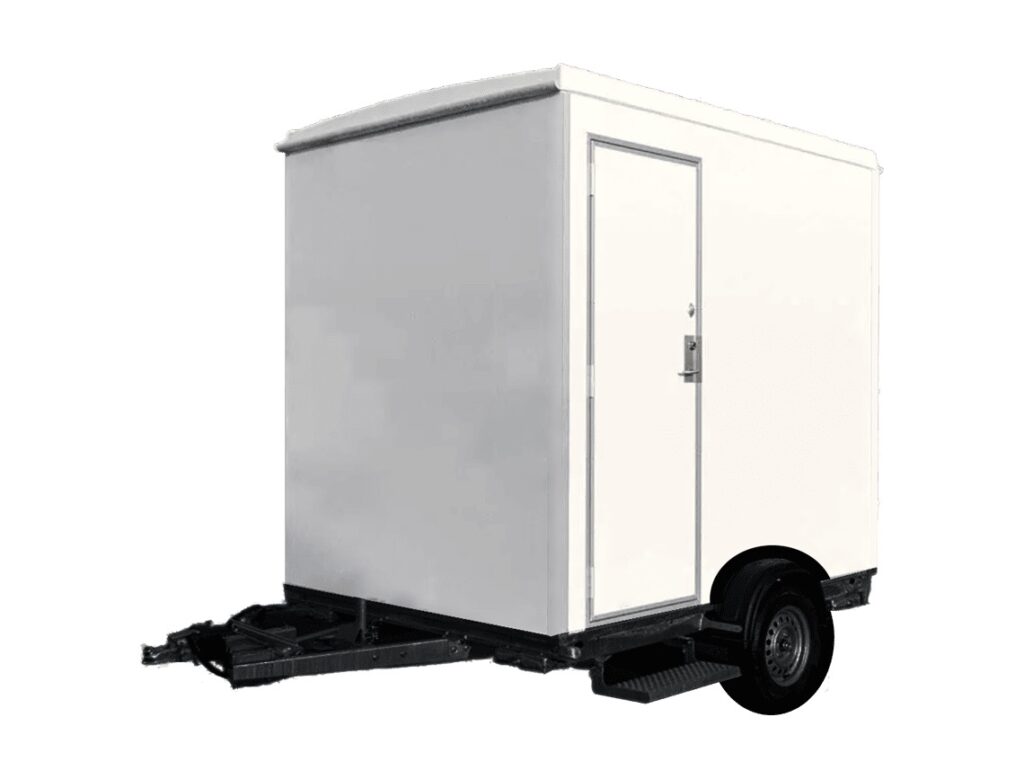 White enclosed cargo trailer on wheels