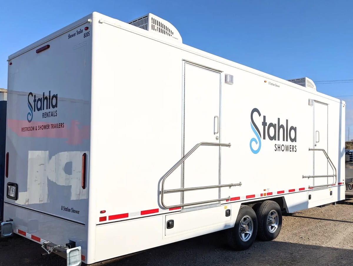Mobile shower trailer for rental by Stahla Services.