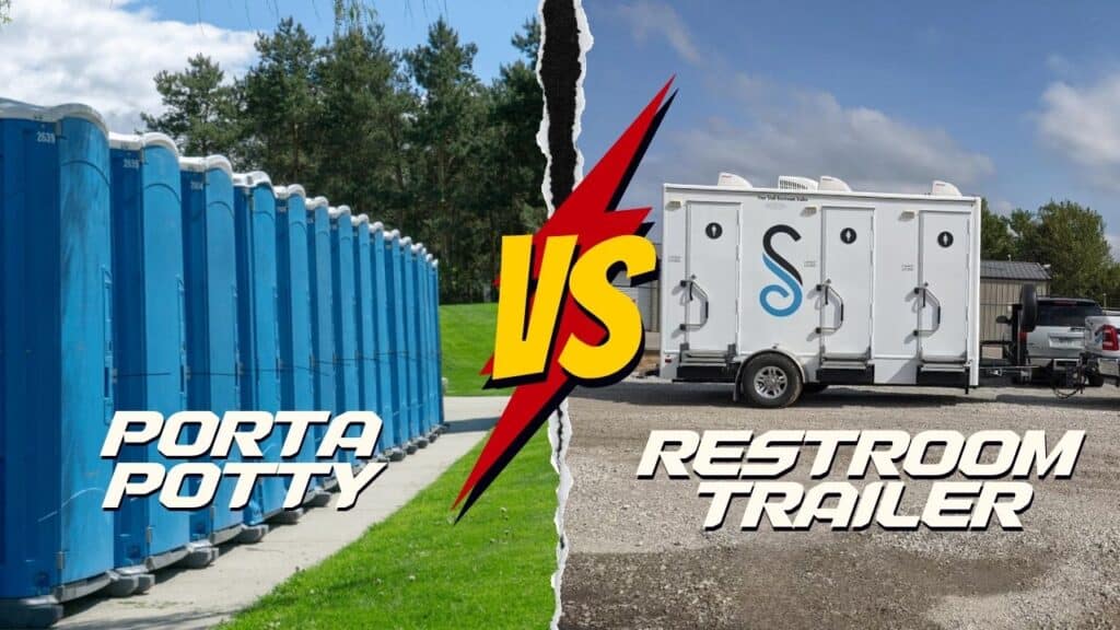 Porta potty and restroom trailer comparison.