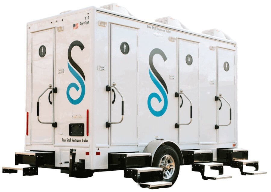 Mobile restroom trailer with four stalls from Stahla Services