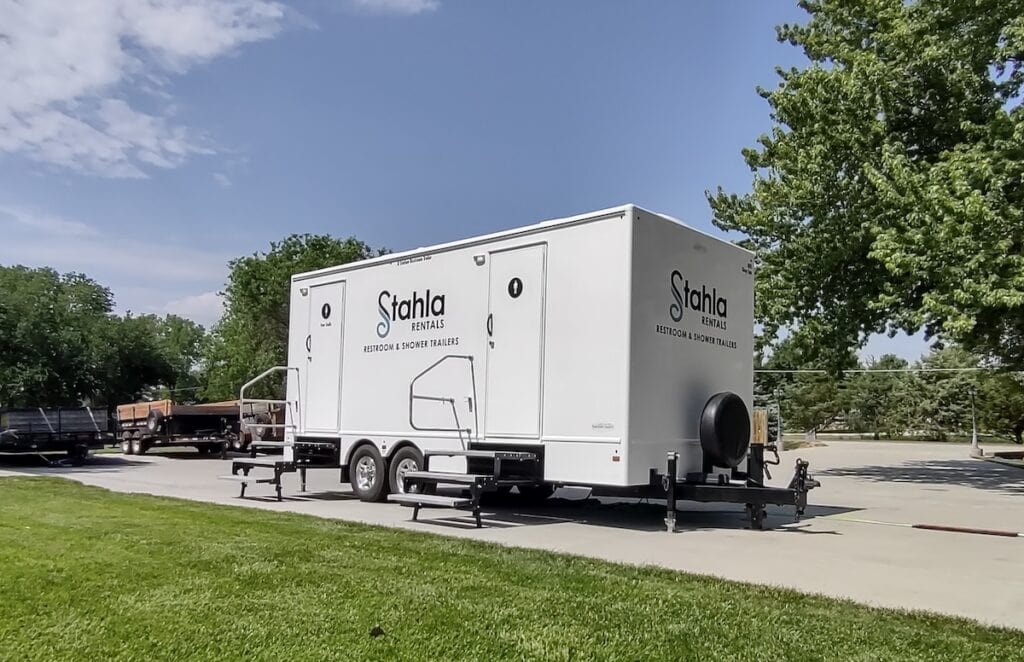 Stahla Rentals shower trailer parked outdoors